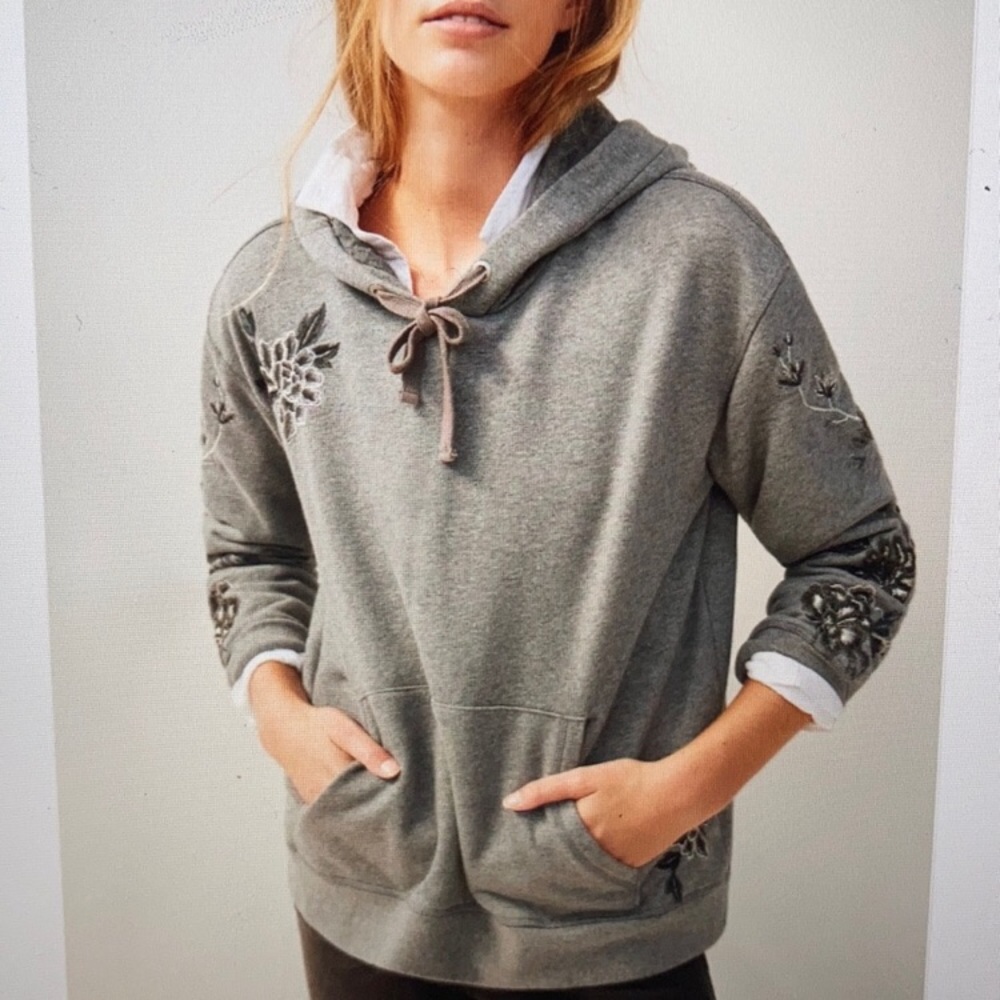 Anthropologie Marys Embroidered Hoodie driftwood